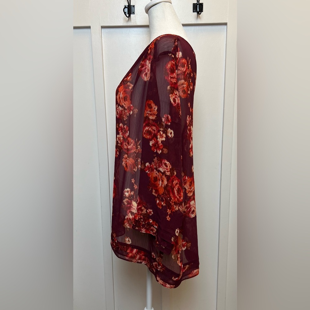 Kut From The Kloth Size XXL Sheer Floral Blouse Red Balloon Sleeve Peasant Top - Picture 6 of 10